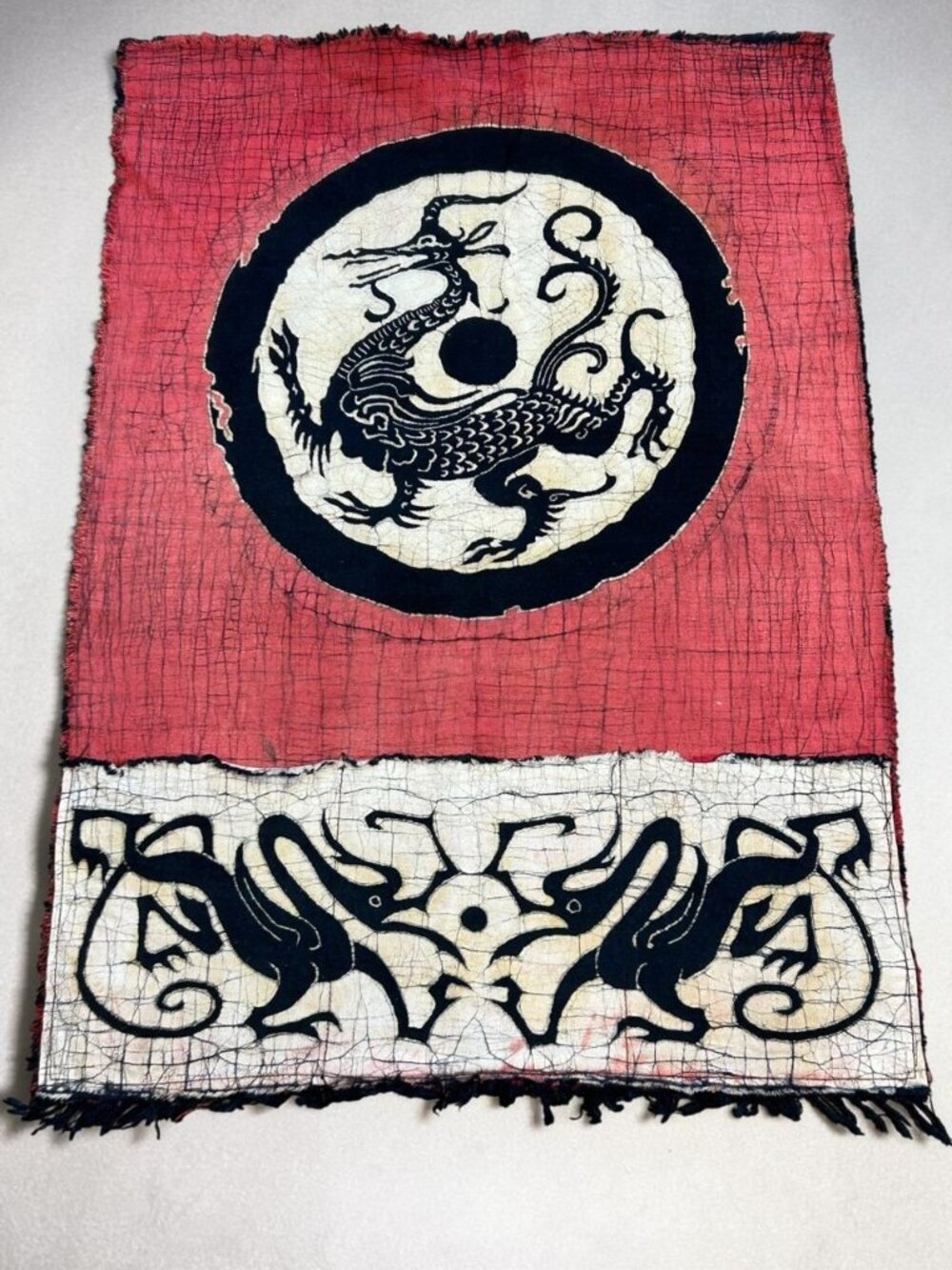 Chinese Vintage Dragon Batik Wall Hanging With Letter Pockets
